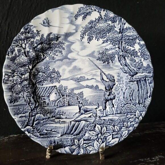 Vintage Myott "The Hunter" Blue & White Transferware Salad Plate *Crazing - Picture 1 of 5